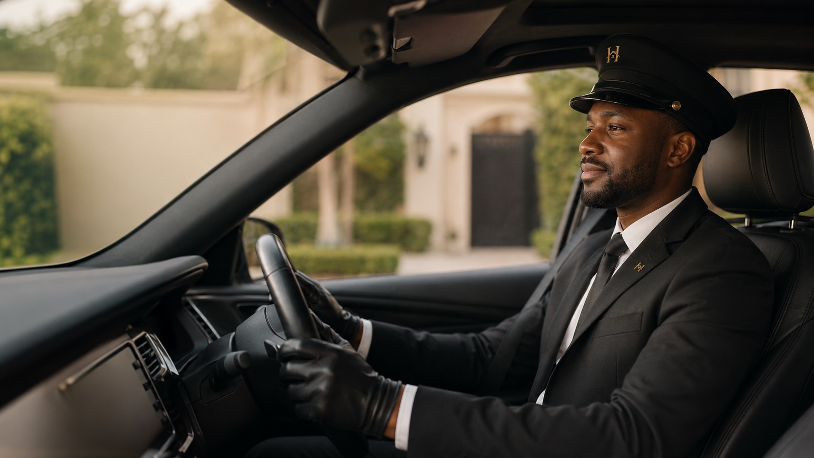 Professional driver seated inside a vehicle