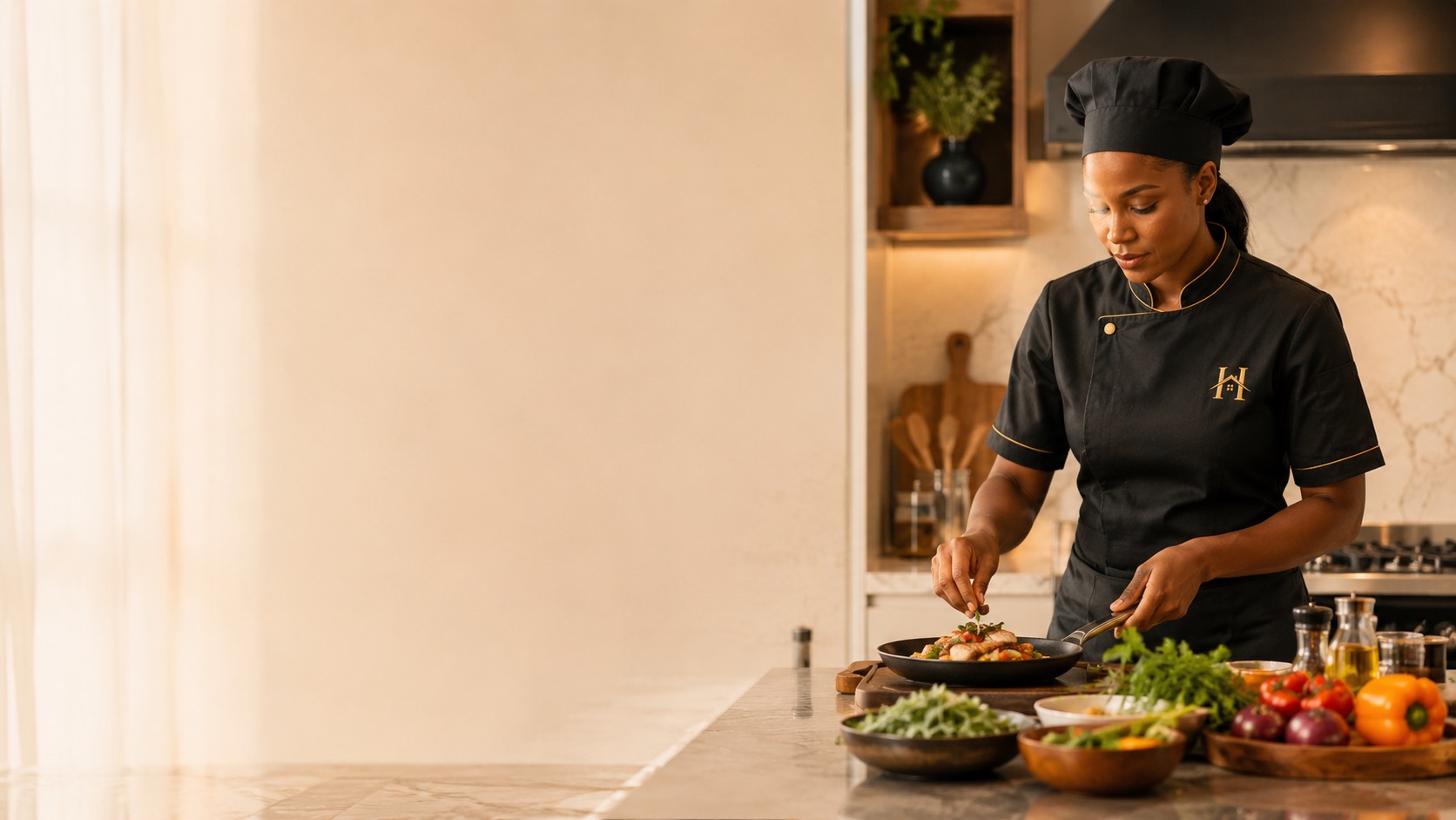 Private chef preparing a meal in a modern kitchen